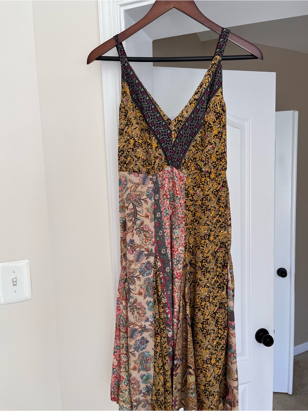 Mixed Floral Patchwork Dress in Yellow and Pink